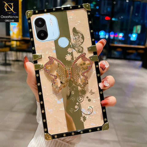 Xiaomi Redmi A2 Plus Cover - Rose Gold -  Luxury Shiny Rhinestone Butterfly Electroplated Square Trunk Soft Case