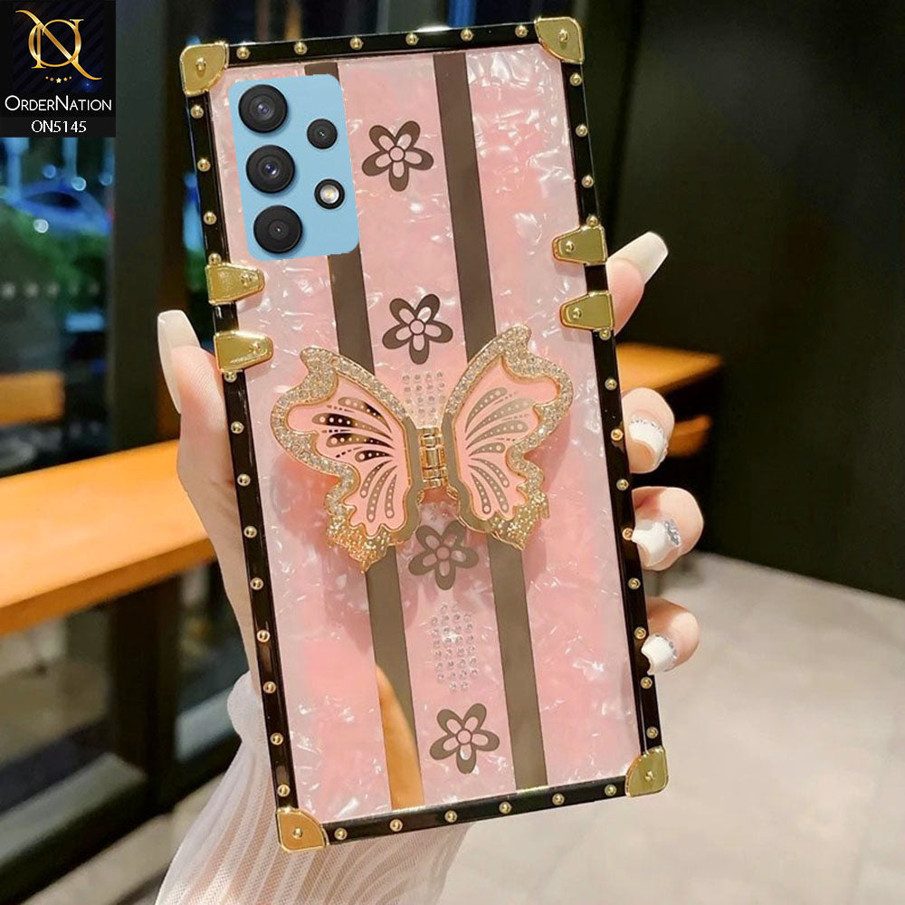 Samsung Galaxy A32 - Pink - Luxury Shiny Rhinestone Butterfly Electroplated Square Trunk Soft Case