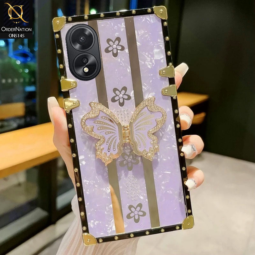 Oppo A18 - lilac - Luxury Shiny Rhinestone Butterfly Electroplated Square Trunk Soft Case