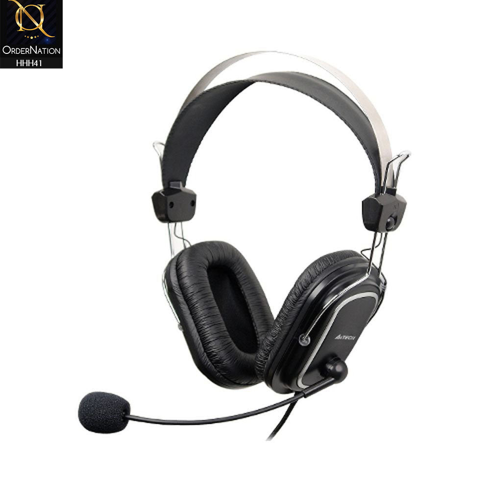A4 Tech HS-50 Headphones - ComfortFit Stereo Headset - 2 Pin 3.5 mm - With Noise Cancelling Mic - Black