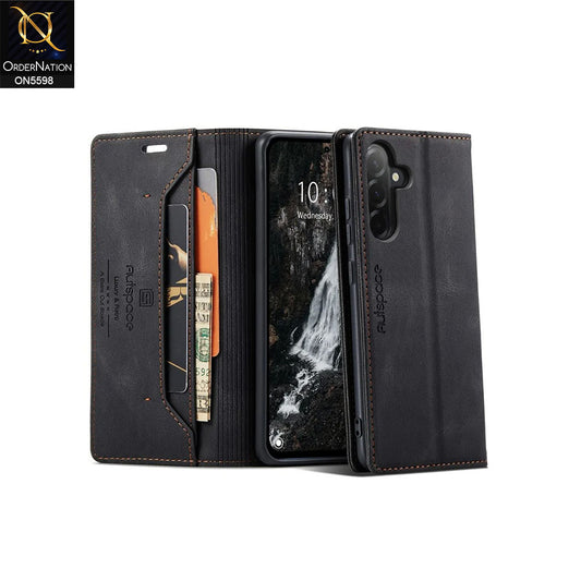 Samsung Galaxy A36 Cover - Black -  AutSpace Soft Slim Folio Flip PU Leather RFID Blocking Wallet Case with 2 Cards Slot