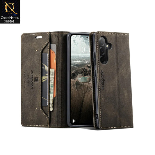 Samsung Galaxy A36 Cover - Brown -  AutSpace Soft Slim Folio Flip PU Leather RFID Blocking Wallet Case with 2 Cards Slot