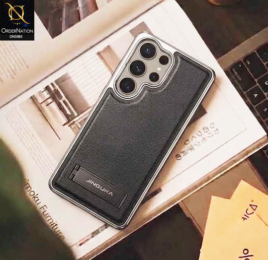 Samsung Galaxy S26 Ultra Cover - Black - New JINDUKA Luxury Metallic Frame Leather Protective Case With Kickstand