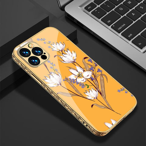 iPhone 12 Pro Cover - Floral Series - HQ Ultra Shine Premium Infinity Glass Soft Silicon Borders Case (Fast Delivery)