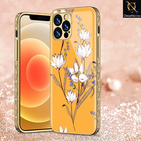 iPhone 12 Pro Cover - Floral Series - HQ Ultra Shine Premium Infinity Glass Soft Silicon Borders Case (Fast Delivery)