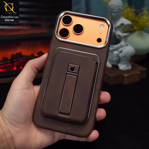 iPhone 17 Pro Max Cover - Coffee - New Premium RimbMax High Quality Leather  Case With Premium Quality Magnatic Card Holding Options And KickStand