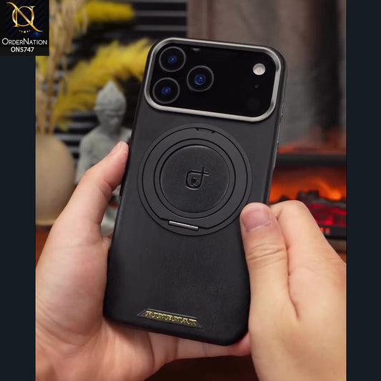 iPhone 17 Pro Max Cover - Black - New Premium RIMBMAX High Quality Leather Textured  Case With KickStand Soft Case