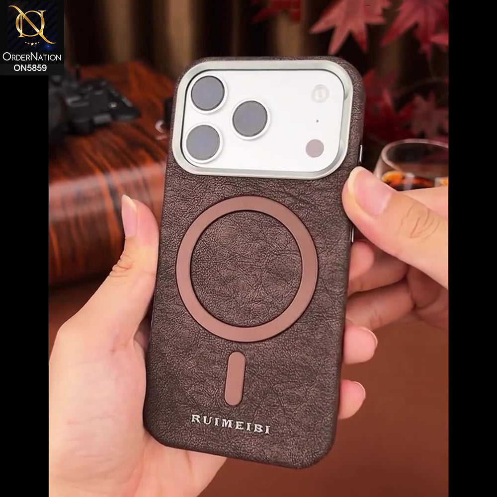iPhone 17 Pro Max Cover - Dark Brown - New Luxury Matte Leather Rimbmax Magnetic MagSafe Wireless Charging Soft Case