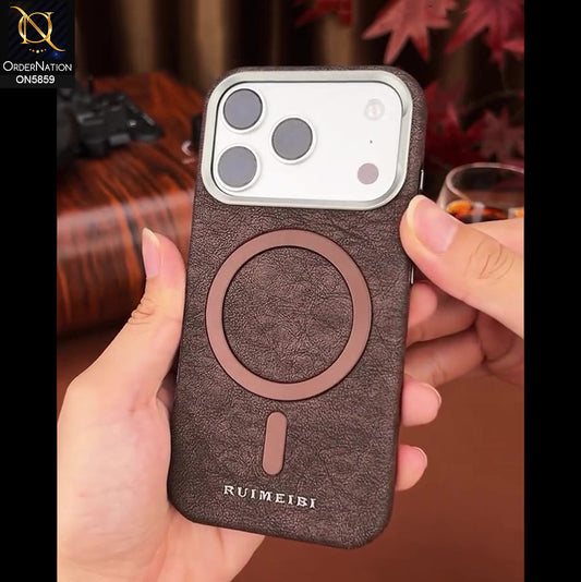 iPhone 17 Pro Max Cover - Dark Brown - New Luxury Matte Leather Rimbmax Magnetic MagSafe Wireless Charging Soft Case