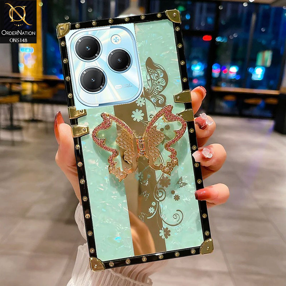Infinix Hot 40 Cover - Aqua -  Luxury Shiny Rhinestone Butterfly Electroplated Square Trunk Soft Case