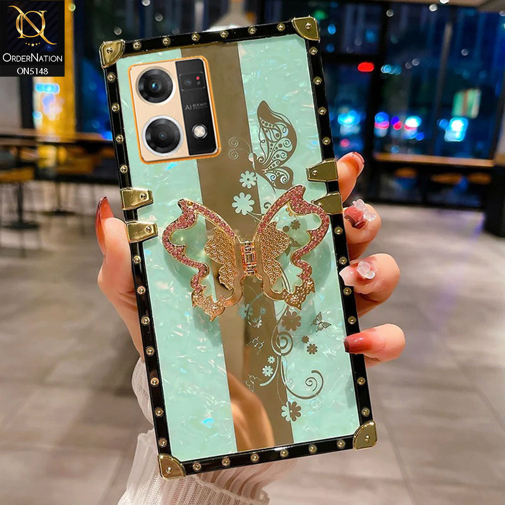 Oppo F21 Pro 4G Cover - Aqua -  Luxury Shiny Rhinestone Butterfly Electroplated Square Trunk Soft Case