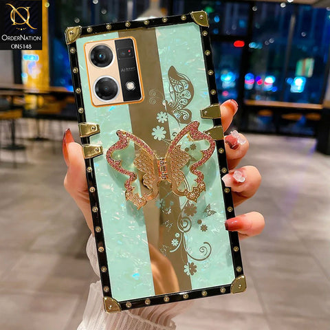 Oppo F21 Pro 4G Cover - Aqua -  Luxury Shiny Rhinestone Butterfly Electroplated Square Trunk Soft Case