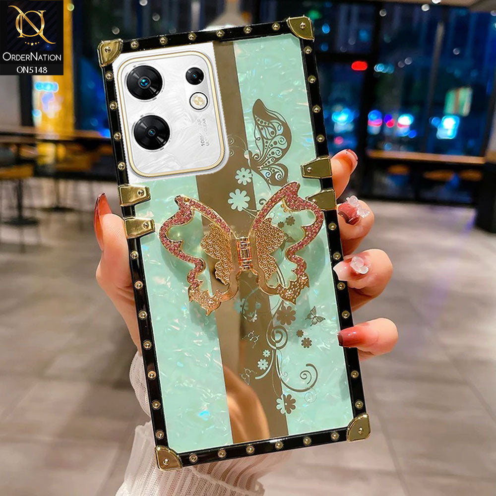 Infinix Zero 30 4G Cover - Aqua -  Luxury Shiny Rhinestone Butterfly Electroplated Square Trunk Soft Case