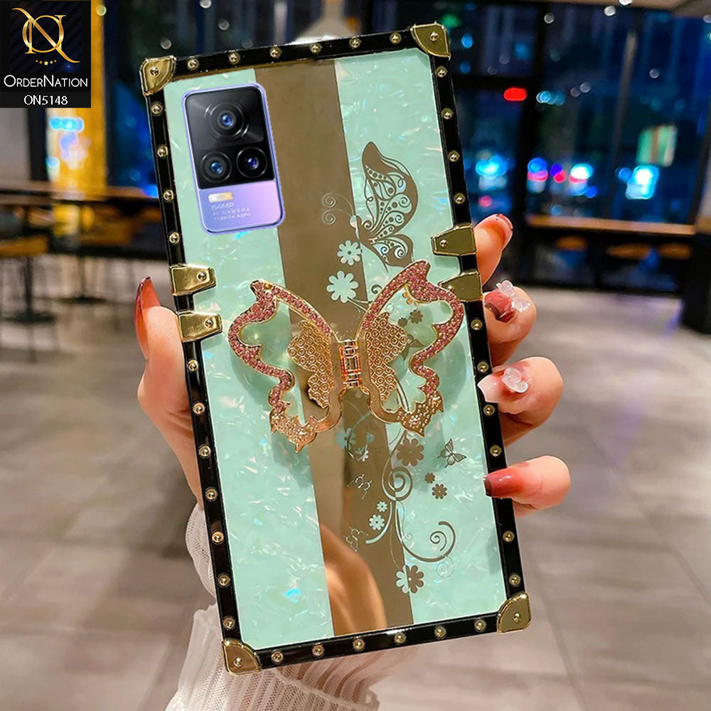 Vivo V21e Cover - Aqua -  Luxury Shiny Rhinestone Butterfly Electroplated Square Trunk Soft Case