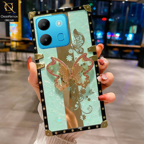 Infinix Note 12 G96 Cover - Aqua -  Luxury Shiny Rhinestone Butterfly Electroplated Square Trunk Soft Case