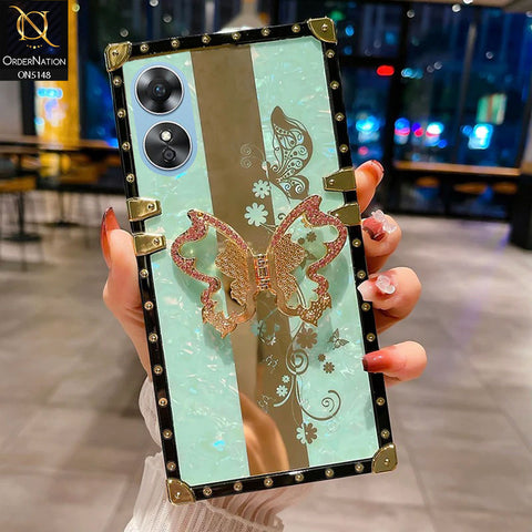 Oppo A17 Cover - Aqua -  Luxury Shiny Rhinestone Butterfly Electroplated Square Trunk Soft Case