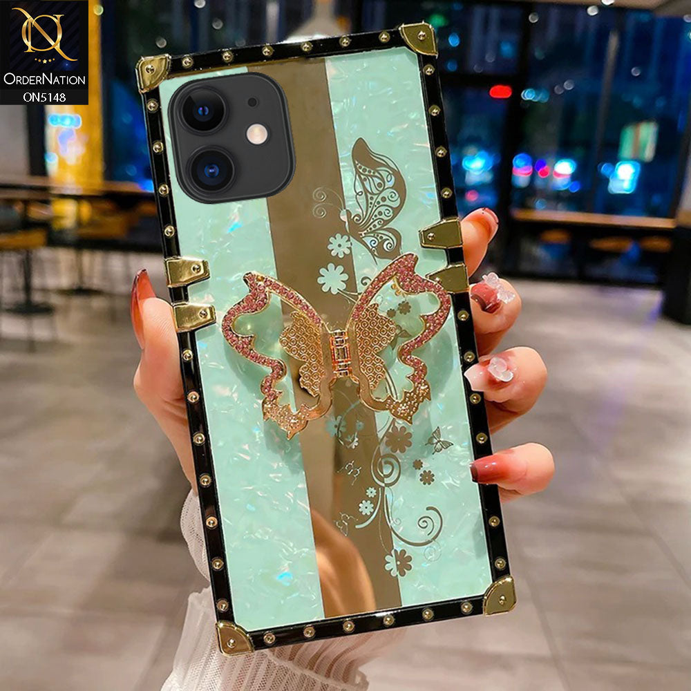 iPhone 11 Cover - Aqua -  Luxury Shiny Rhinestone Butterfly Electroplated Square Trunk Soft Case