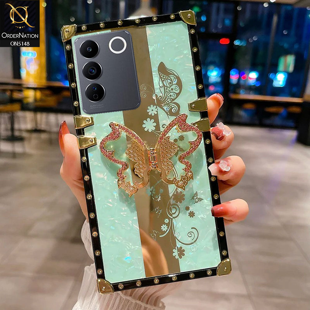 Vivo S16e Cover - Aqua -  Luxury Shiny Rhinestone Butterfly Electroplated Square Trunk Soft Case