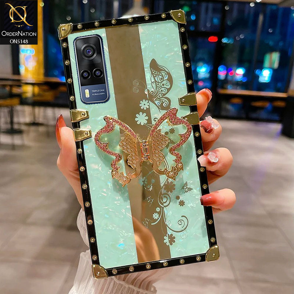 Vivo Y33 Cover - Aqua -  Luxury Shiny Rhinestone Butterfly Electroplated Square Trunk Soft Case