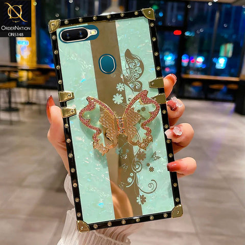 Oppo A11k Cover - Aqua -  Luxury Shiny Rhinestone Butterfly Electroplated Square Trunk Soft Case