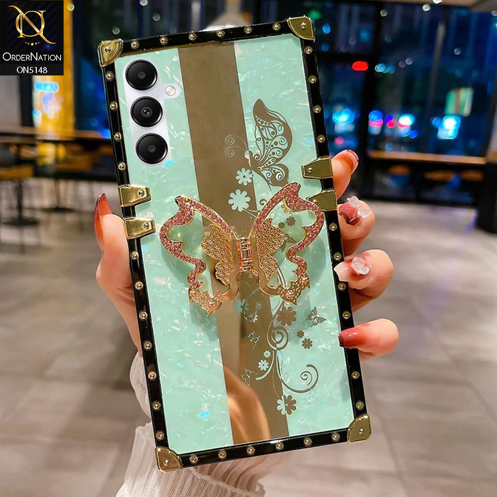 Samsung Galaxy A05s Cover - Aqua -  Luxury Shiny Rhinestone Butterfly Electroplated Square Trunk Soft Case