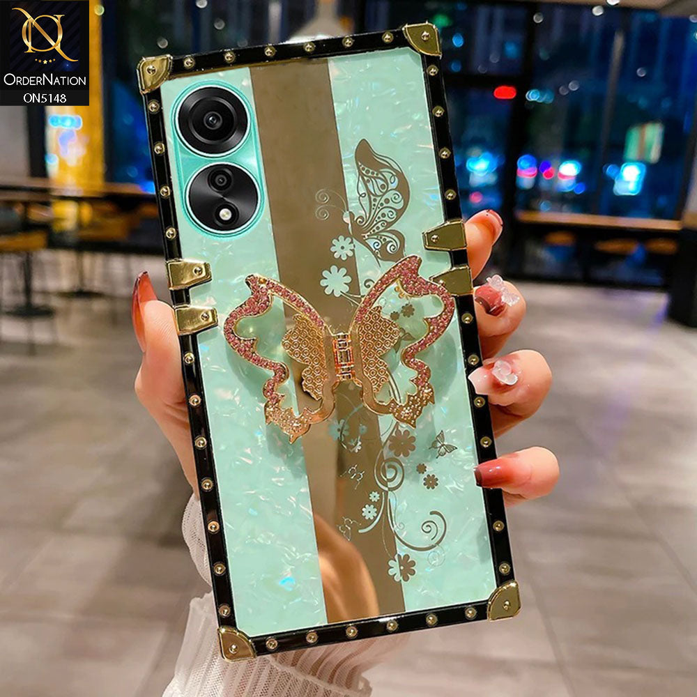 Oppo A58 4G Cover - Aqua -  Luxury Shiny Rhinestone Butterfly Electroplated Square Trunk Soft Case