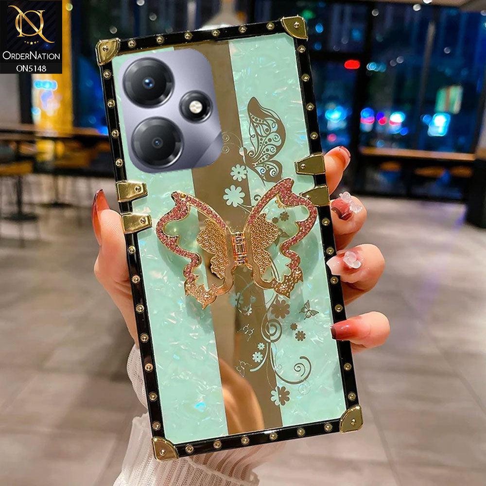 Infinix Hot 30 Play Cover - Aqua -  Luxury Shiny Rhinestone Butterfly Electroplated Square Trunk Soft Case