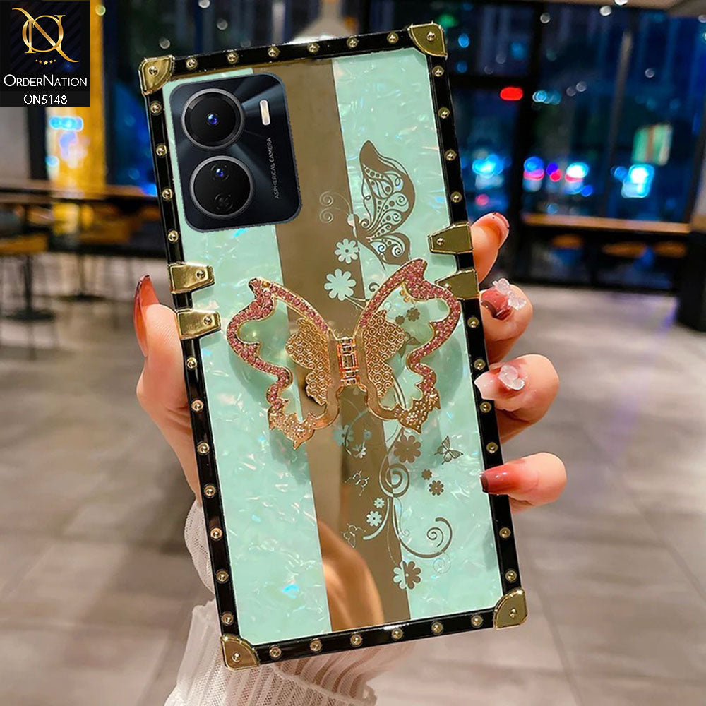 Vivo Y53t Cover - Aqua -  Luxury Shiny Rhinestone Butterfly Electroplated Square Trunk Soft Case