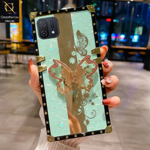 Oppo A16e Cover - Aqua -  Luxury Shiny Rhinestone Butterfly Electroplated Square Trunk Soft Case