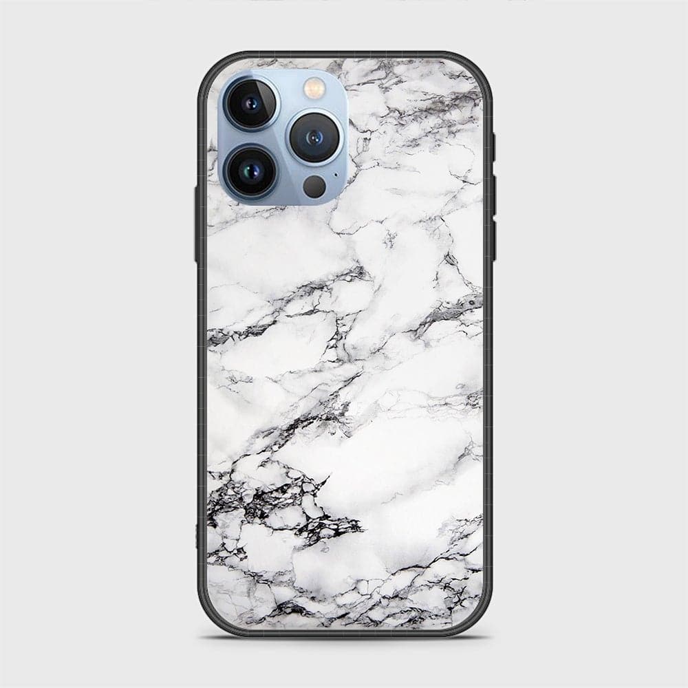 iPhone 13 Pro Max Cover - White Marble Series - D313 - HQ Ultra Shine Premium Infinity Glass Soft Silicon Borders Case ( Fast Delivery )