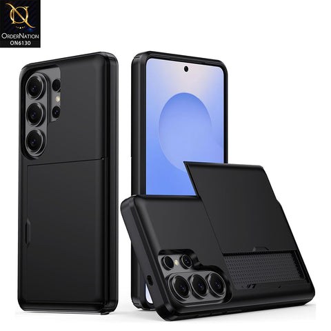 Samsung Galaxy S22 Ultra Cover - Black - Mobile Case Sliding Wallet Card Holder and shockproof bumper edges