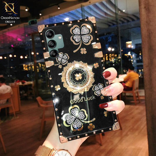 Samsung Galaxy A04s Cover - Black -  Square Bling Diamond Glitter Soft TPU Trunk Case with Ring Holder