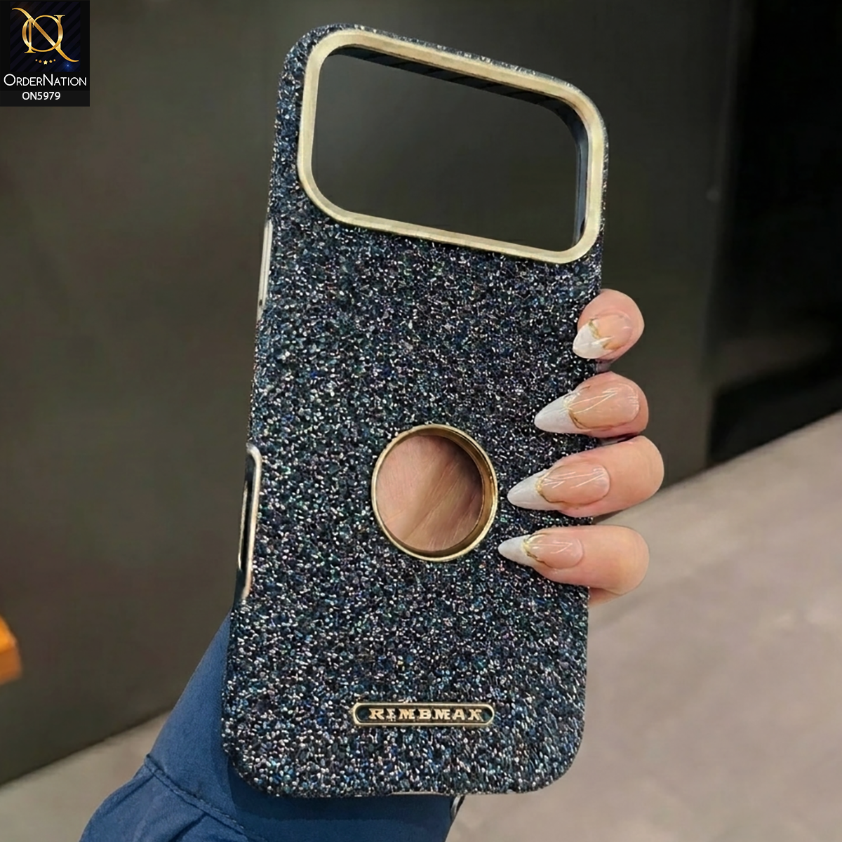 iPhone 17 Pro Max - Black - New Rimbmax Premium Rhinestone Sparkle Back Cover with Metallic Camera Protection