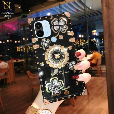 Xiaomi Poco C50 Cover - Black -  Square Bling Diamond Glitter Soft TPU Trunk Case with Ring Holder