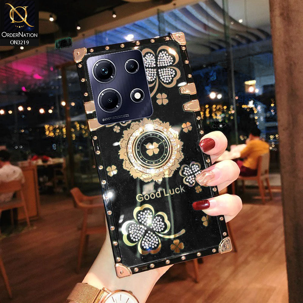 Infinix Note 30 Cover - Black - Square Bling Diamond Glitter Soft TPU Trunk Case with Ring Holder