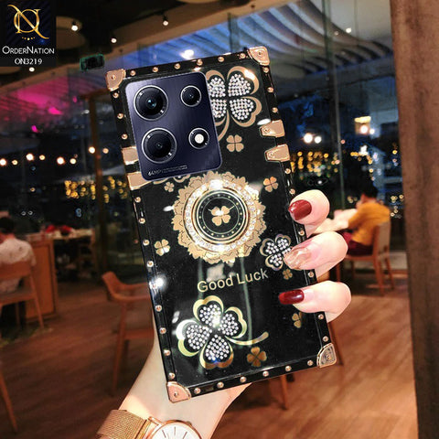 Infinix Note 30 Cover - Black - Square Bling Diamond Glitter Soft TPU Trunk Case with Ring Holder