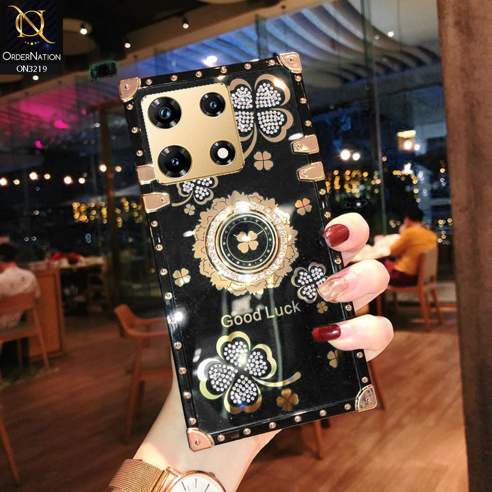 Infinix Note 30 Pro Cover - Black - Square Bling Diamond Glitter Soft TPU Trunk Case with Ring Holder