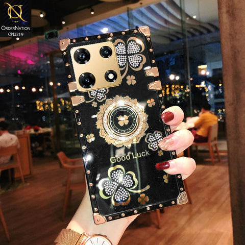 Infinix Note 30 Pro Cover - Black - Square Bling Diamond Glitter Soft TPU Trunk Case with Ring Holder