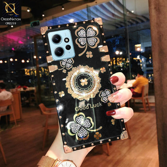 Xiaomi Redmi Note 12 4G Cover - Black  - Square Bling Diamond Glitter Soft TPU Trunk Case with Ring Holder