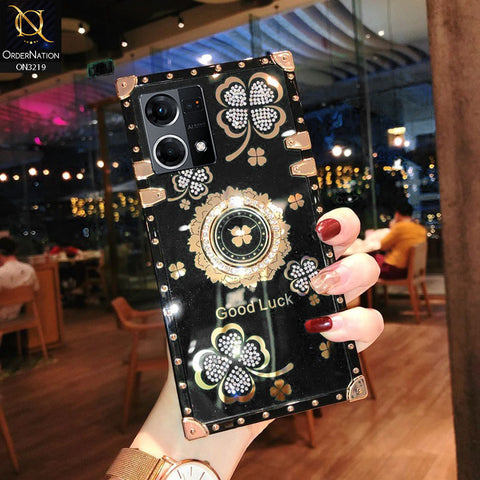 Oppo F21 Pro 4G Cover - Black -  Square Bling Diamond Glitter Soft TPU Trunk Case with Ring Holder