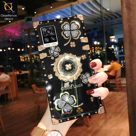 Vivo V20 Cover - Black -  Square Bling Diamond Glitter Soft TPU Trunk Case with Ring Holder