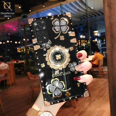 Xiaomi Redmi Note 11 4G Cover - Black -  Square Bling Diamond Glitter Soft TPU Trunk Case with Ring Holder