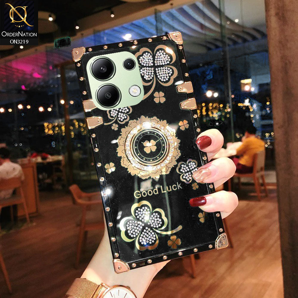 Xiaomi Redmi Note 13 Cover - Black  - Square Bling Diamond Glitter Soft TPU Trunk Case with Ring Holder