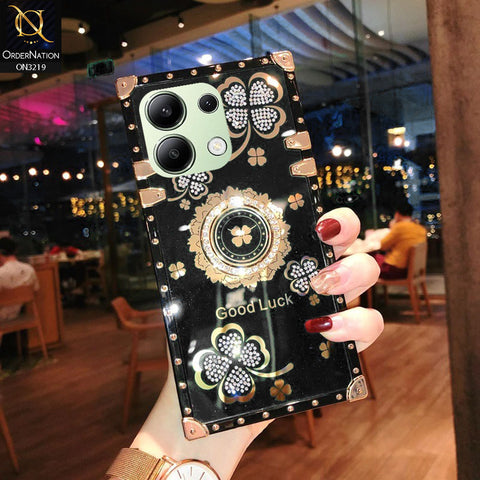 Xiaomi Redmi Note 13 Cover - Black  - Square Bling Diamond Glitter Soft TPU Trunk Case with Ring Holder