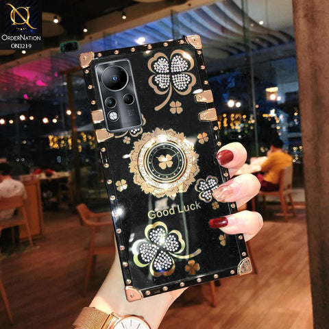 Infinix Note 12 G88 Cover - Black -  Square Bling Diamond Glitter Soft TPU Trunk Case with Ring Holder