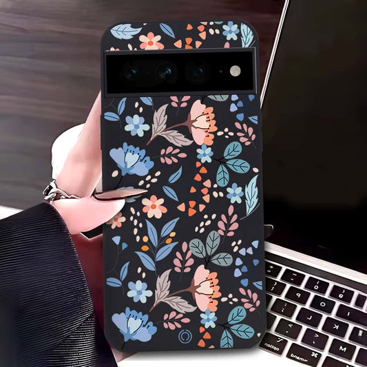 Google Pixel 7 Pro Cover - Black - D1 - ONation Floral Series - HQ Liquid Silicone Soft Case