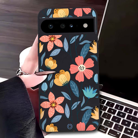 Google Pixel 6 Pro Cover - Black - D2 - ONation Floral Series - HQ Liquid Silicone Soft Case (Fast Delivery)