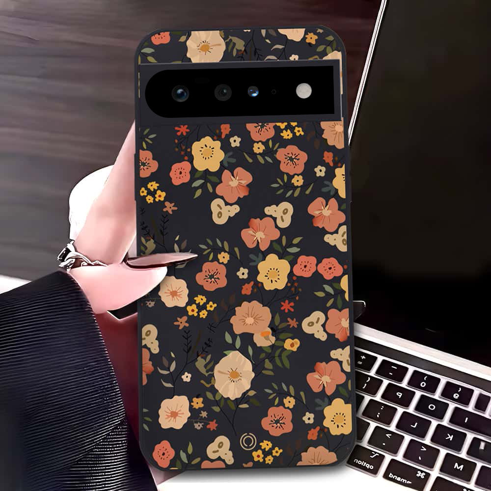 Google Pixel 6 Pro Cover - Black - D3 - ONation Floral Series - HQ Liquid Silicone Soft Case