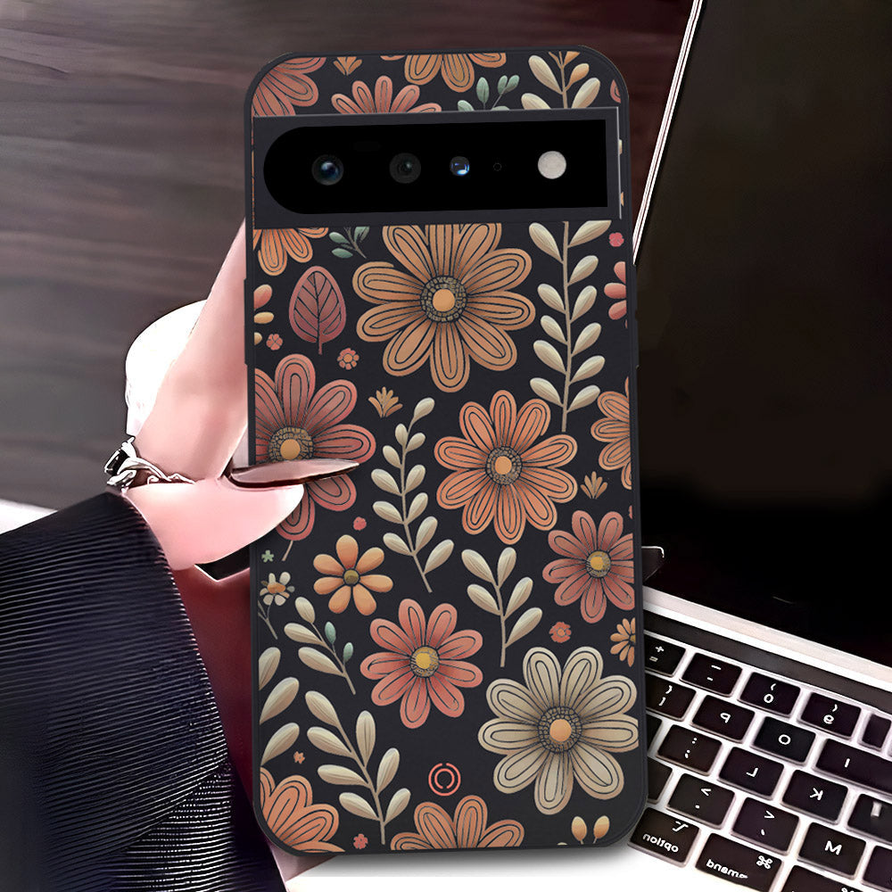 Google Pixel 6 Pro Cover - Black - D4 - ONation Floral Series - HQ Liquid Silicone Soft Case