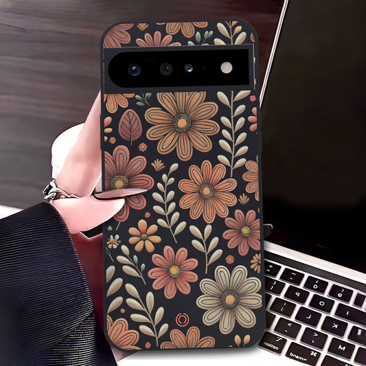 Google Pixel 6 Pro Cover - Black - D4 - ONation Floral Series - HQ Liquid Silicone Soft Case